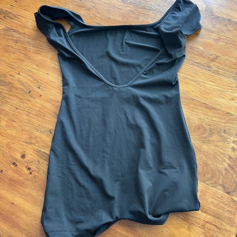 Like NEW Women's Sexy Square Neck Backless Short Sleeve Unitard Black Sz M - Picture 3 of 6